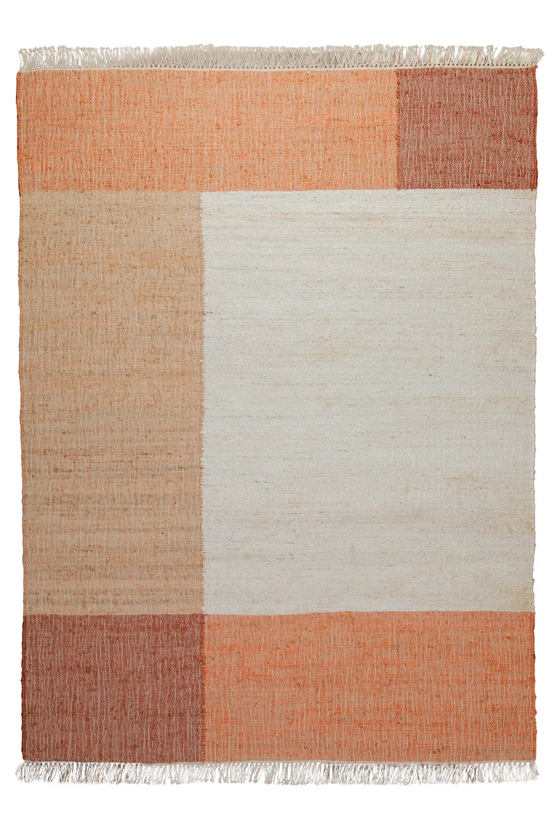 160x230 Teppich Wohnzimmer Color-Block in Apricot – Grafisches Spiel aus Naturfasern
