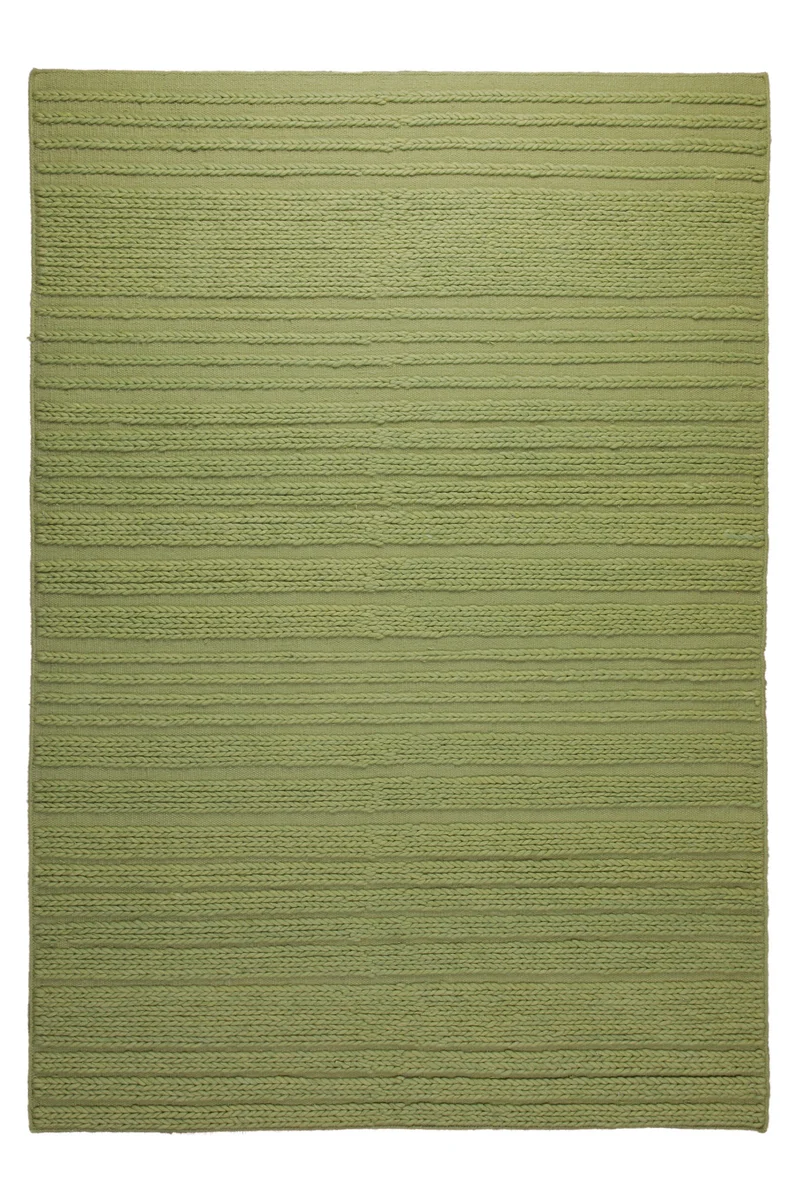 160x230 Teppich Wohnzimmer Strickoptik in Frischgrün – Handwebteppich mit Cosy-Faktor