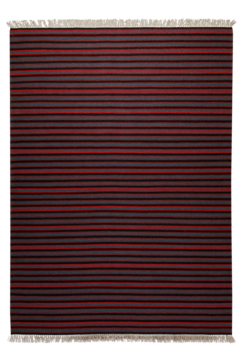160x230 Teppich Wohnzimmer Marine Stripes – Klassischer Streifenteppich in Rot, Blau und Schwarz