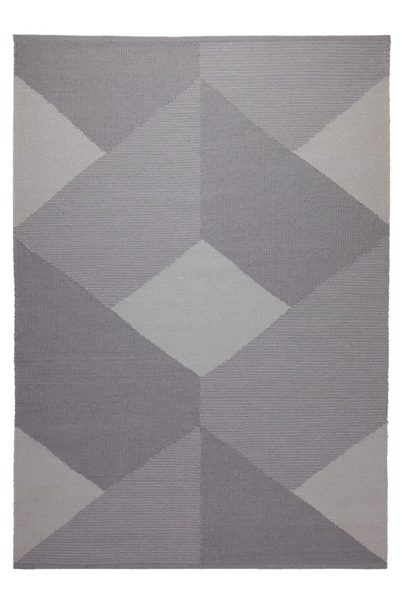 160x230 Teppich Wohnzimmer Grafische Würfel in Grau – Skandi-Handwebteppich mit Tiefenwirkung