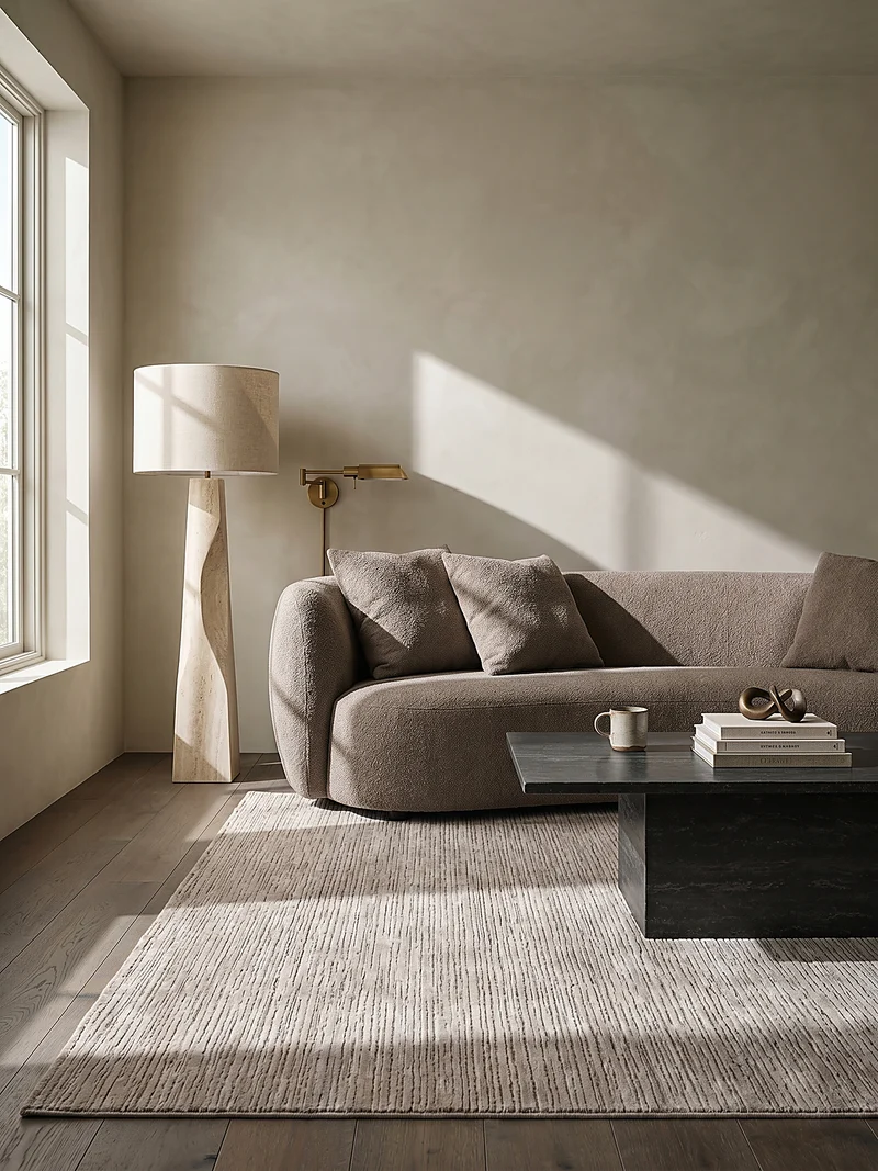 Kurzflor-Teppich subtile horizontale Streifen - Polyester, 13 mm Gesamthöhe
