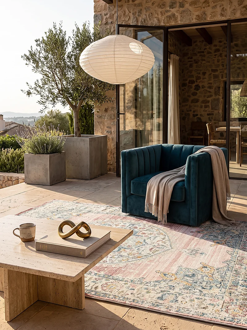 Outdoor-Teppich Orientalisches Medaillon - Polypropylen, 5 mm Gesamthöhe
