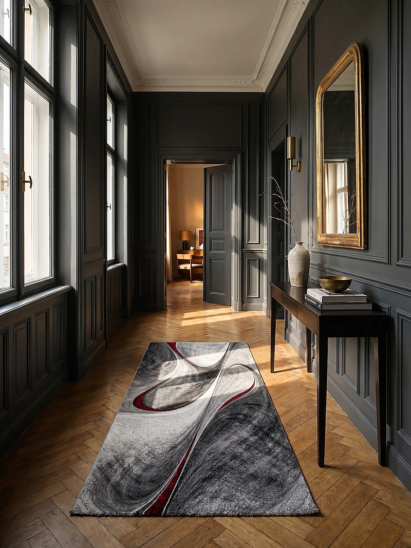 Kurzflor-Teppich fließende Wellen in Marmoroptik - Polypropylen, 14 mm Gesamthöhe