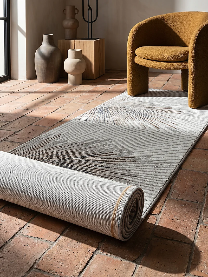 Kurzflor-Teppich Metallic Sunburst-Palmblatt - Polyester, 9 mm Gesamthöhe