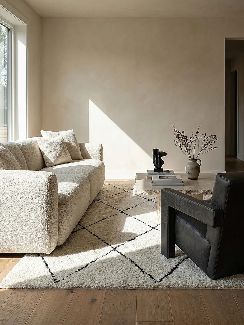 Hochflor-Teppich Berber-Rauten Schwarz-Weiß - Polypropylen, 31 mm Gesamthöhe