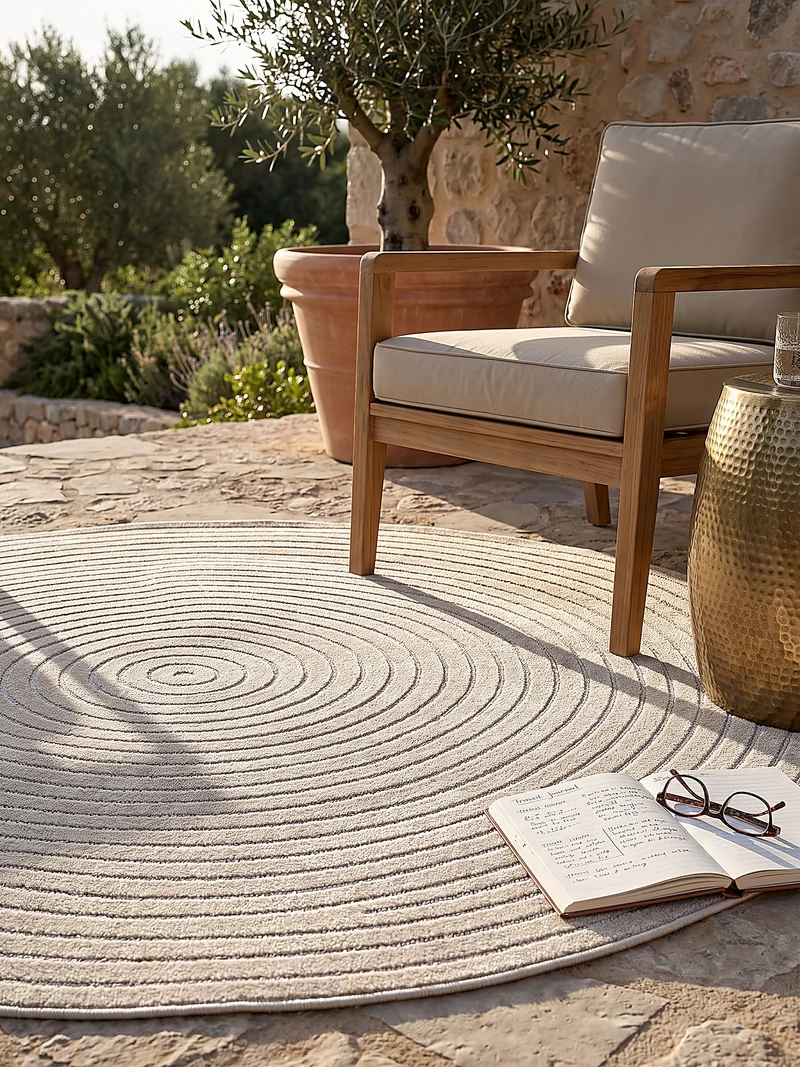 Outdoor-Teppich Konzentrische Spiral-Linien - Polypropylen, niedriger Flor