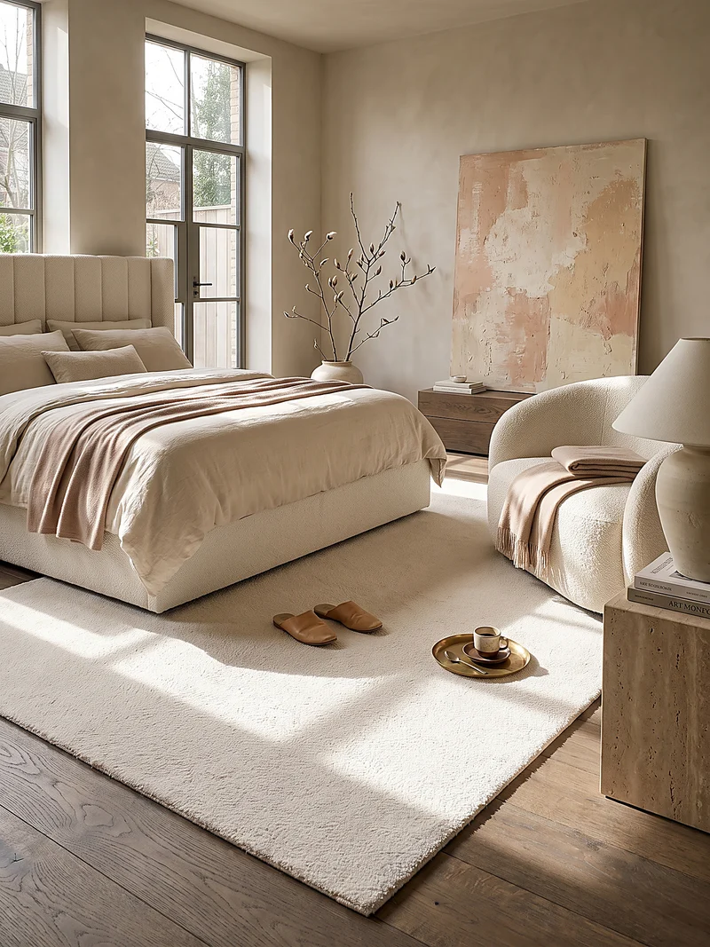 Hochflor-Teppich Cremeweiß Uni - Polyester, 17 mm Gesamthöhe