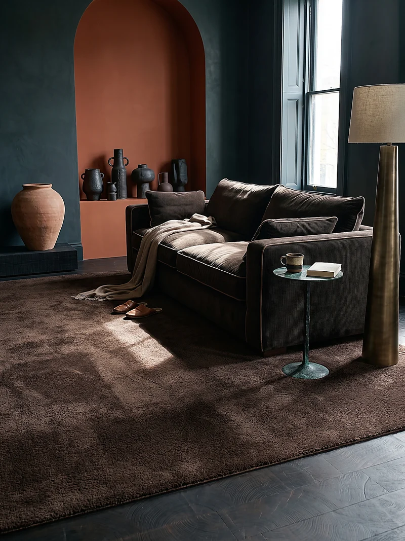 Hochflor-Teppich Schokoladenbraun Uni - Polyester, 17 mm Gesamthöhe