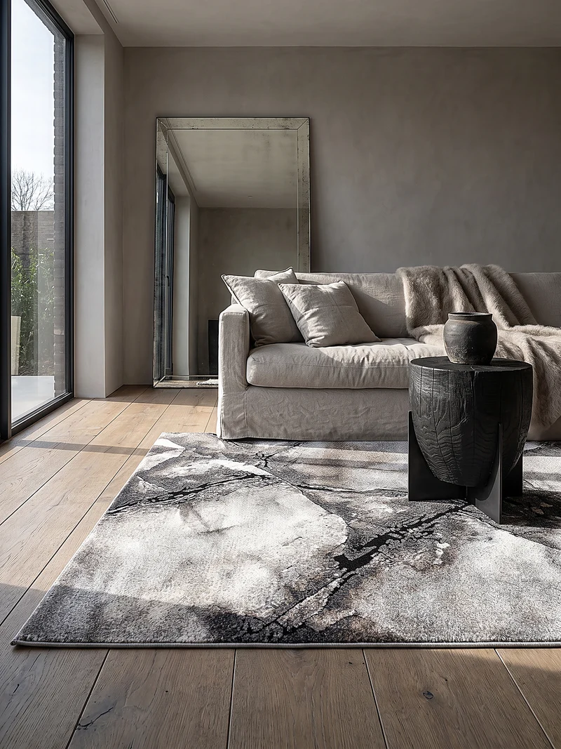 Kurzflor-Teppich Marmoroptik - Polypropylen-Polyester-Mix, 14 mm Gesamthöhe