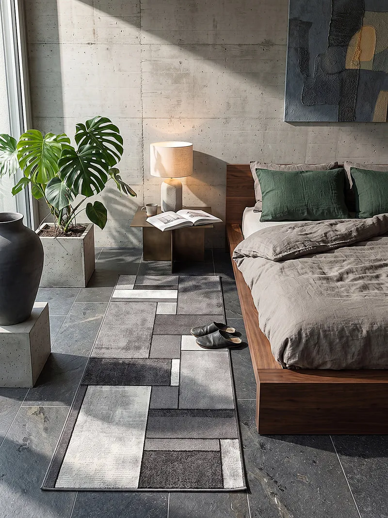 Kurzflor-Teppich Patchwork-Rechtecke Braun - Polypropylen, 14 mm Gesamthöhe