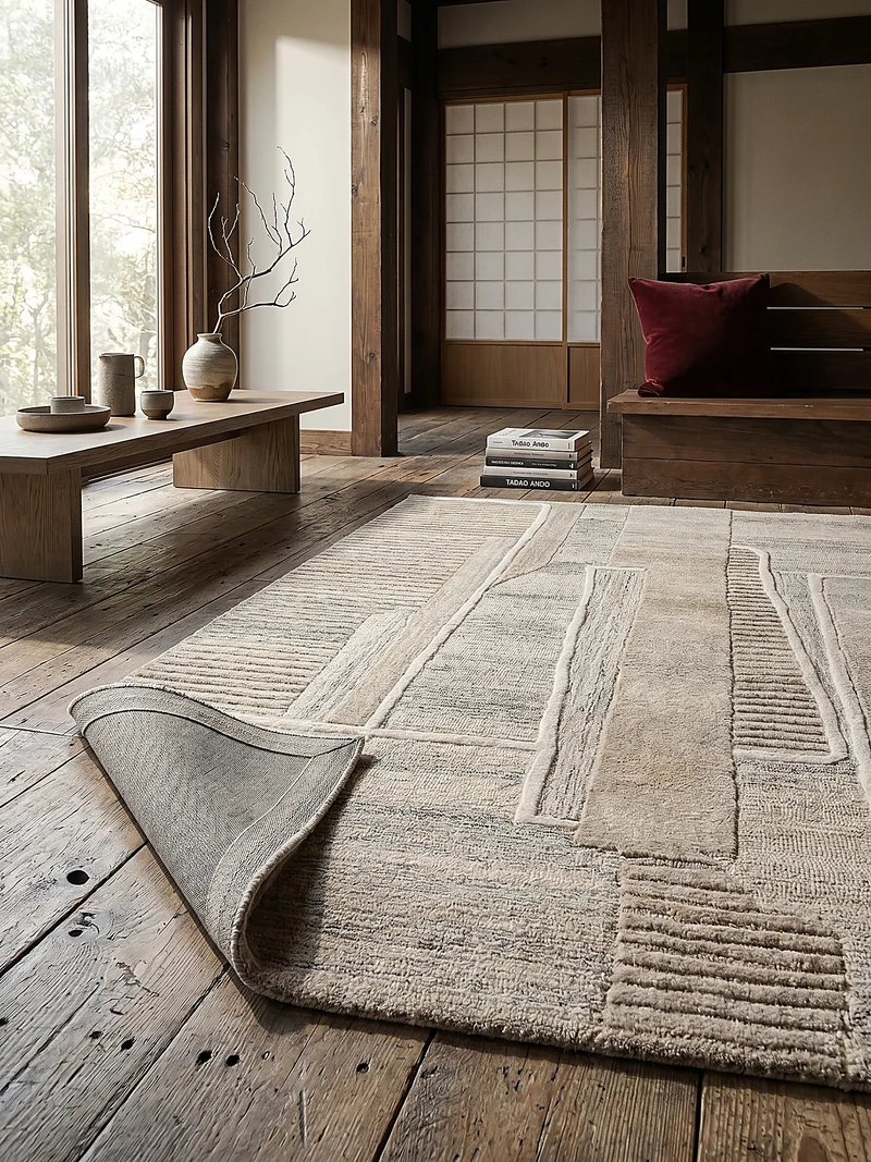 Wollteppich Hoch-Tief-Relief · 100 % Wolle · 6 mm Kurzflor