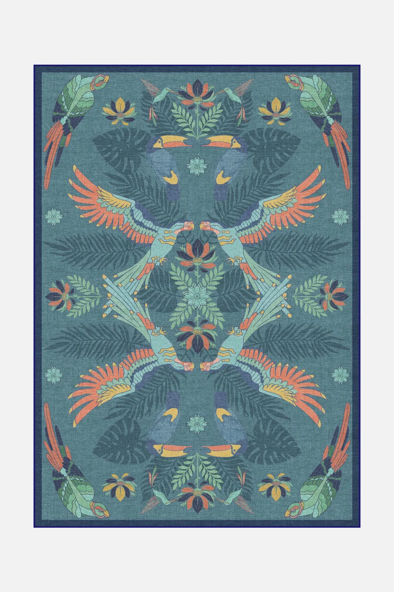 Tropenvögel Blau Teppich