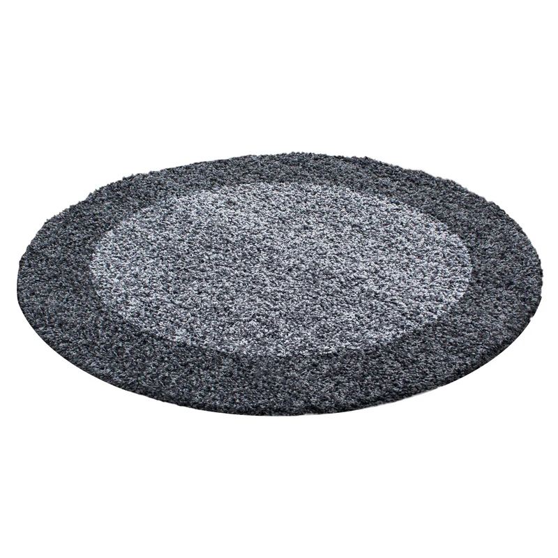 Runder Hochflor Teppich Wohnzimmer Langflor Shaggy Gemustert in Bordüre Design