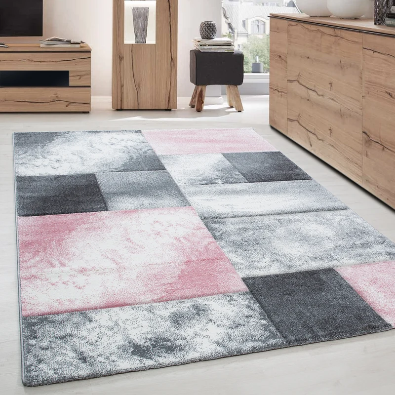 Carpettex Kurzflor Teppich Konturenschnitt Karo Meliert Waschbar