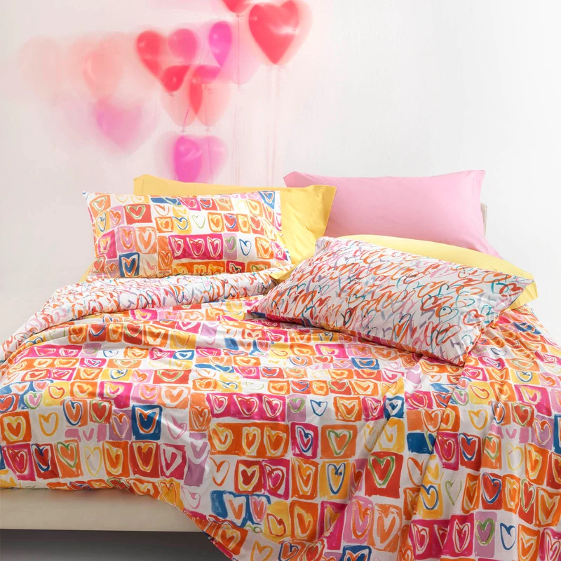 Copripiumino con federe valentine Moderno in Percalle