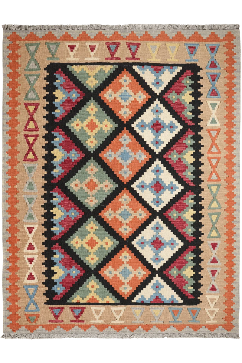 Kelim Gashgai · Handgewebt – Schwarz, 202x157 cm