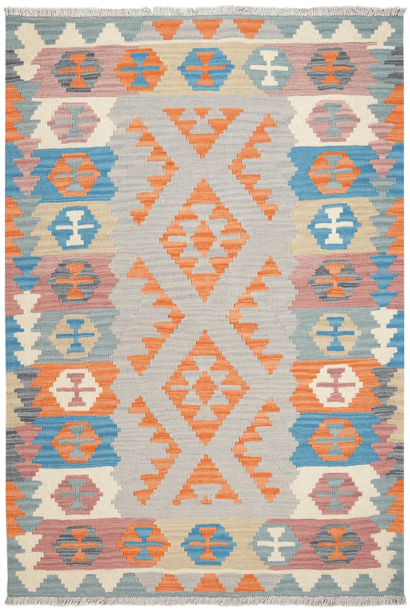 Kelim Gashgai · Handgewebt – Grau, 184x127 cm