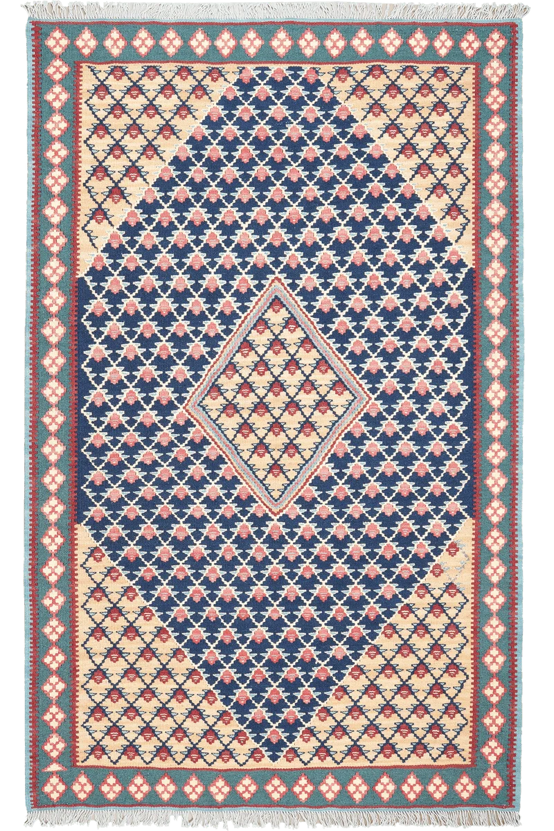 Kelim Senneh · Handgewebt – Blau, 159x99 cm