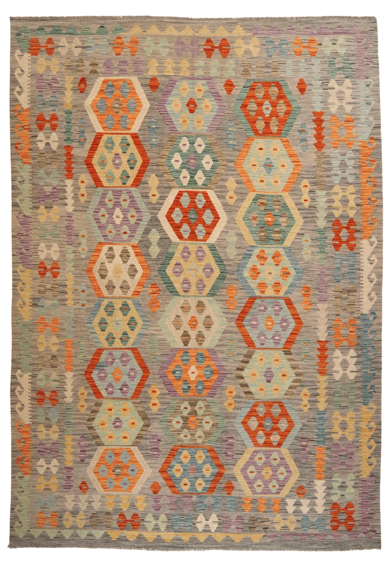 Kelim · Handgewebt – Grau, 293x206 cm