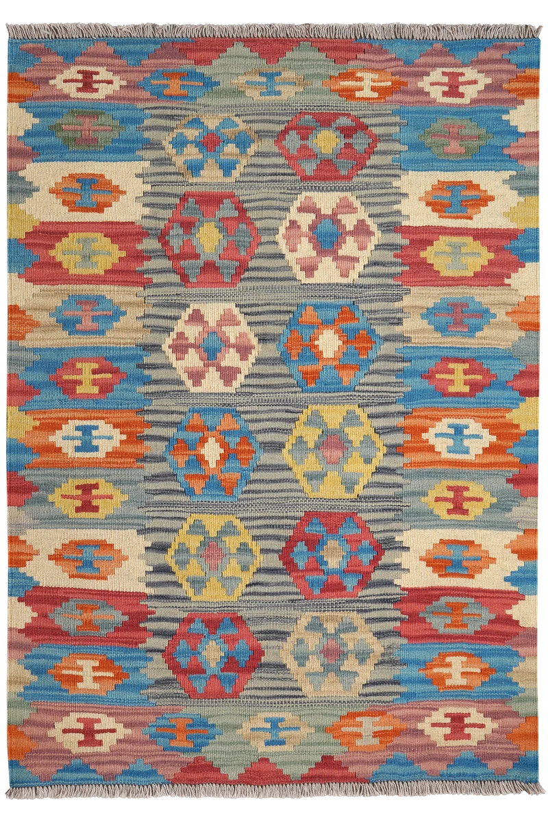 Kelim Gashgai · Handgewebt – Grau, 146x100 cm