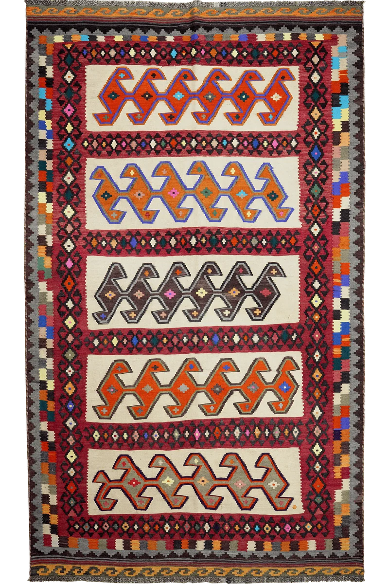 Kelim Gashgai Old · Handgewebt – Bunt, 259x149 cm