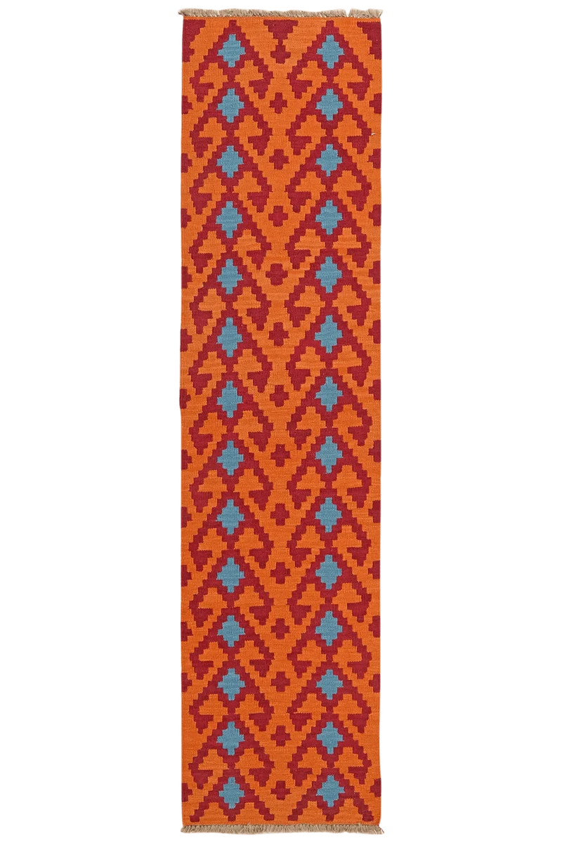 Kelim Gashgai · Handgewebt – Orange, 245x60 cm