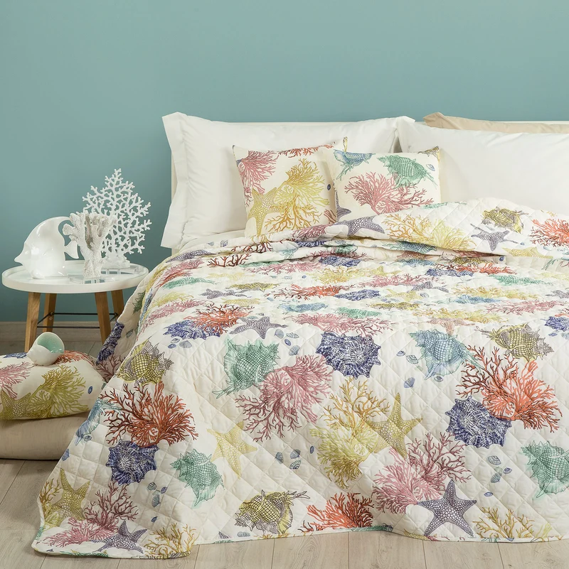 Copriletto Primaverile oceano Coral Beach in Cotone 60 gr/mq