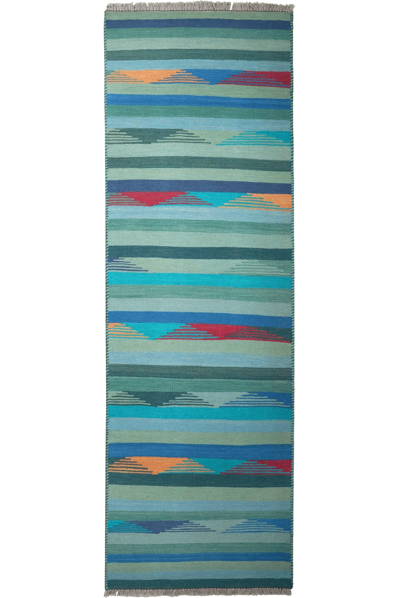 Kelim Gashgai · Handgewebt – Blau, 253x79 cm