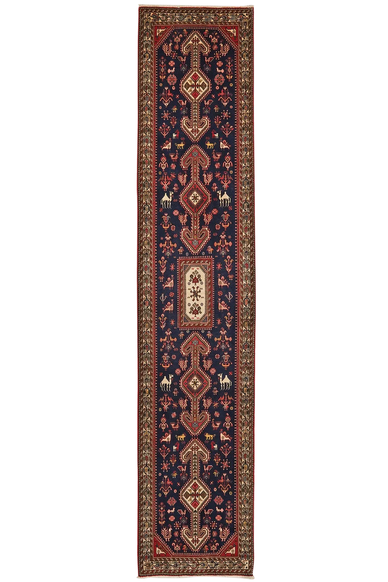 Nasrabad · Handgeknüpft – Blau, 402x84 cm