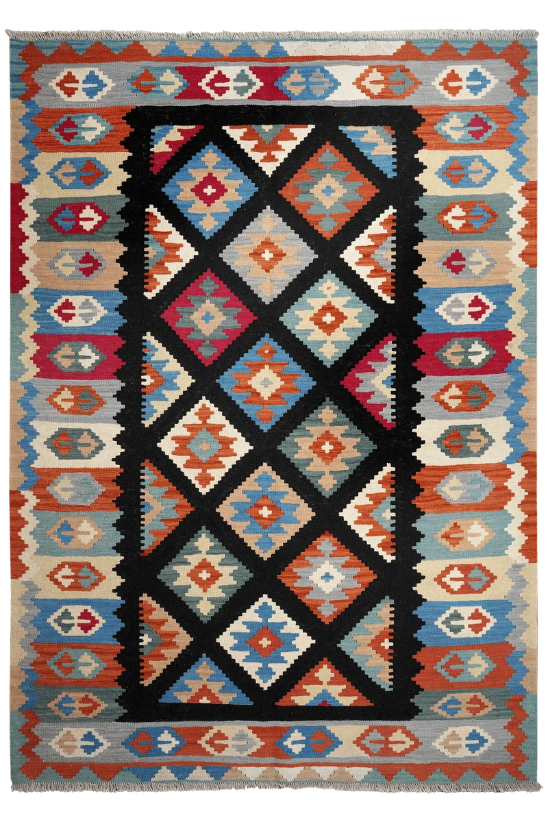 Kelim Gashgai · Handgewebt – Schwarz, 254x174 cm
