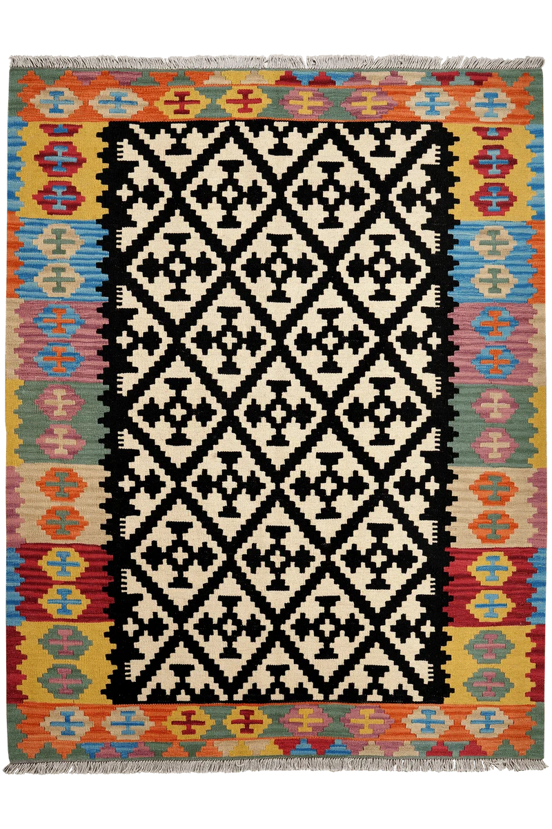Kelim Gashgai · Handgewebt – Schwarz, 202x156 cm