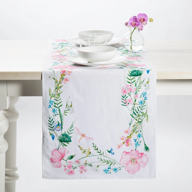 Runner tavola chiara Floreale in Cotone