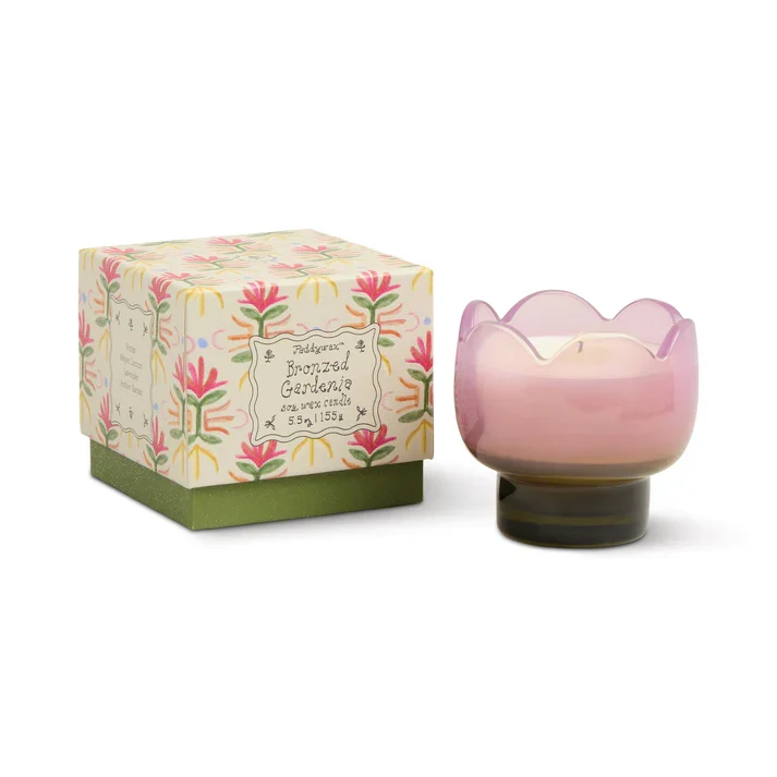 TULIP Bronzed Gardenia Lila & Grünes Glas Kerze