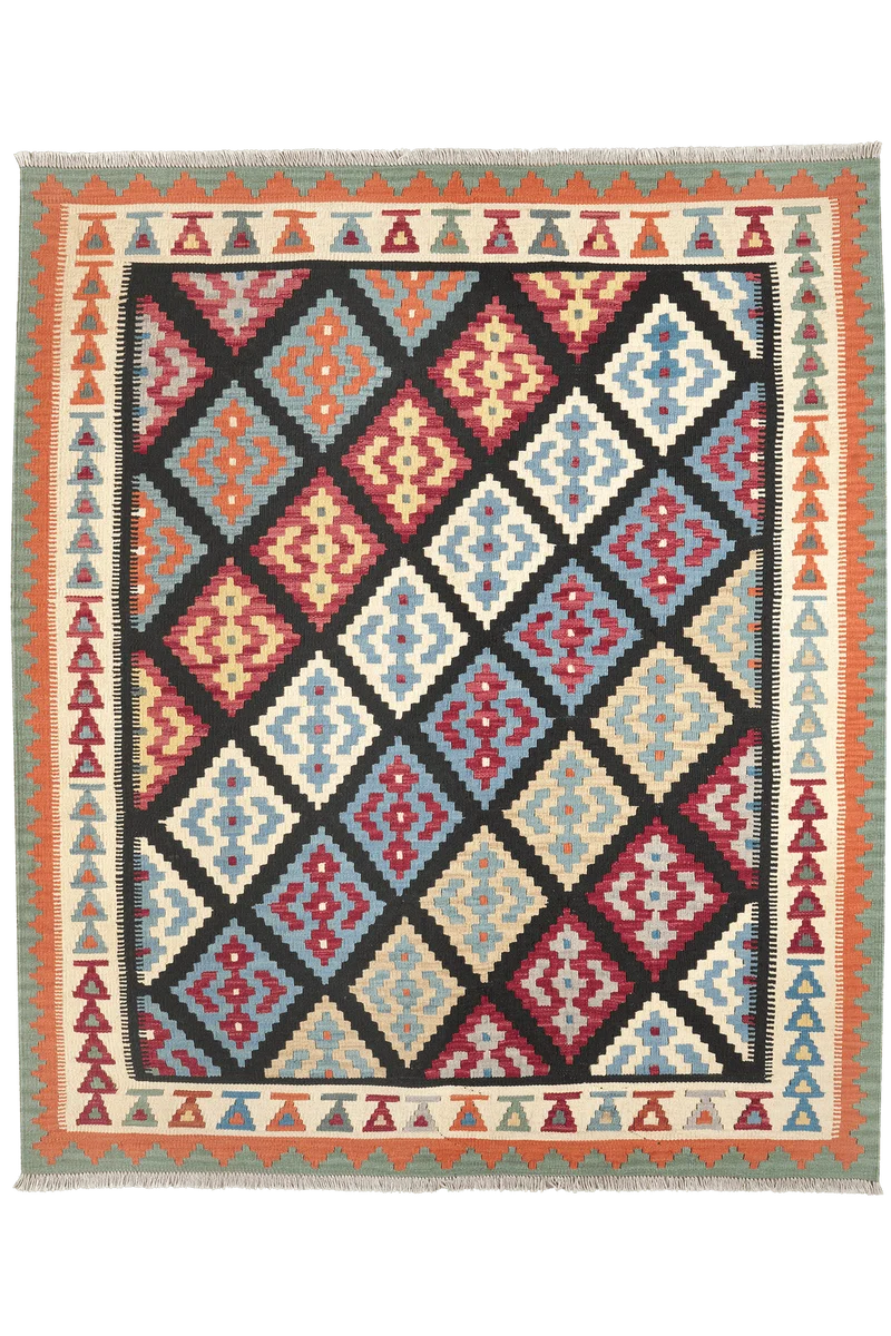 Kelim Gashgai · Handgewebt – Schwarz, 198x170 cm
