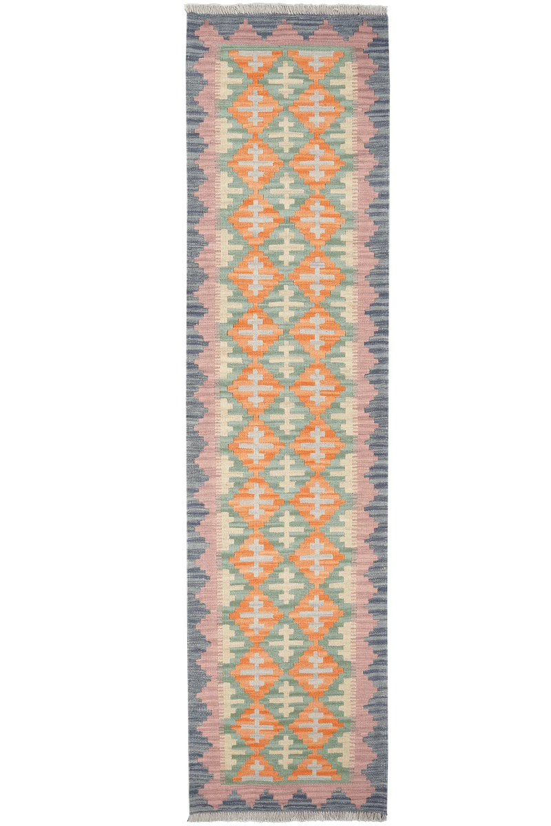 Kelim Gashgai · Handgewebt – Grün, 243x61 cm
