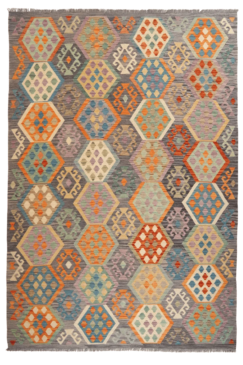 Kelim · Handgewebt – Grau, 297x204 cm