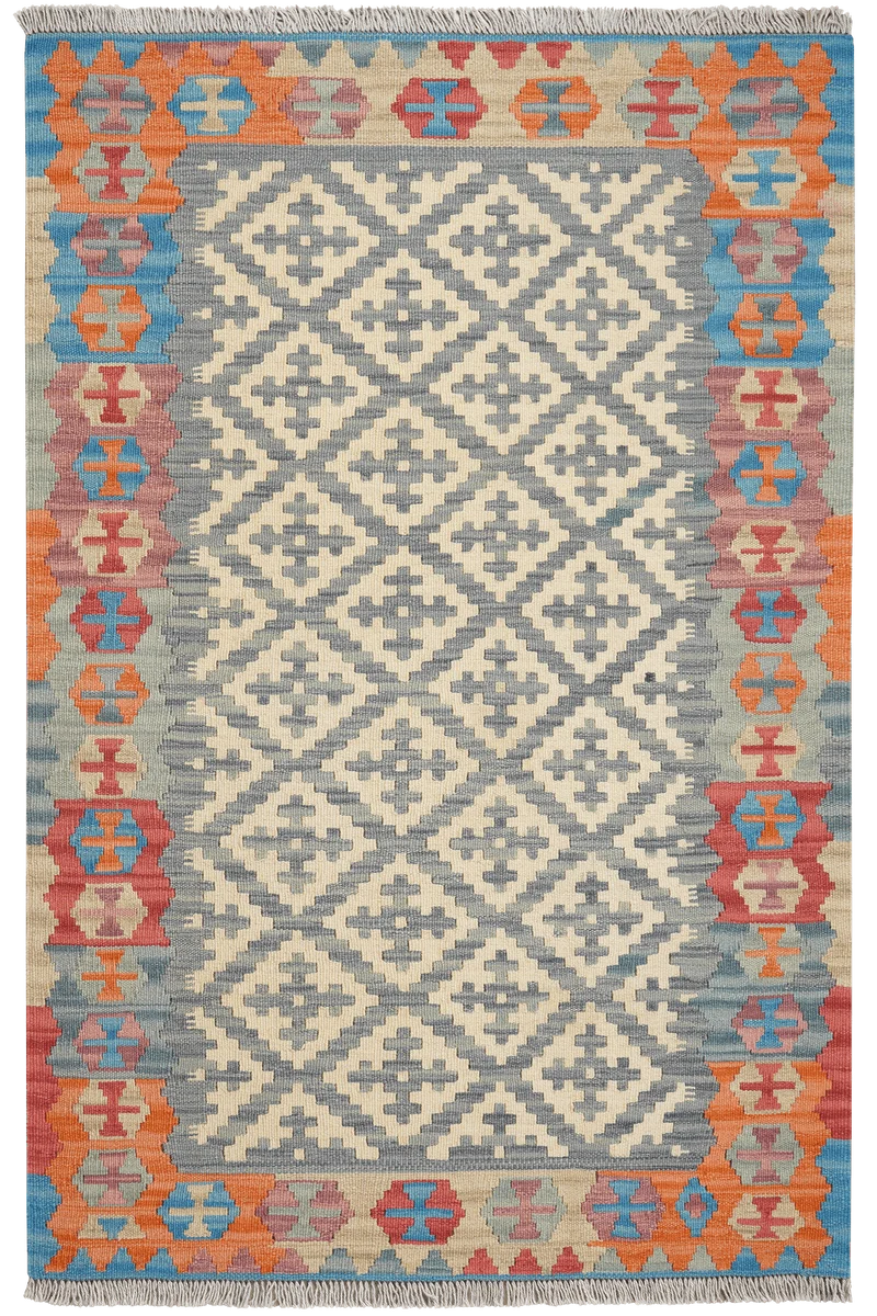 Kelim Gashgai · Handgewebt – Grau, 155x102 cm