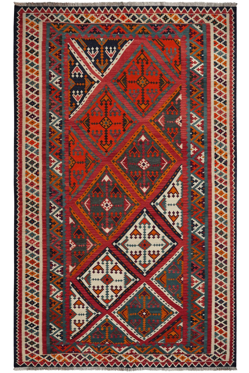 Kelim Gashgai Old · Handgewebt – Rot, 262x158 cm