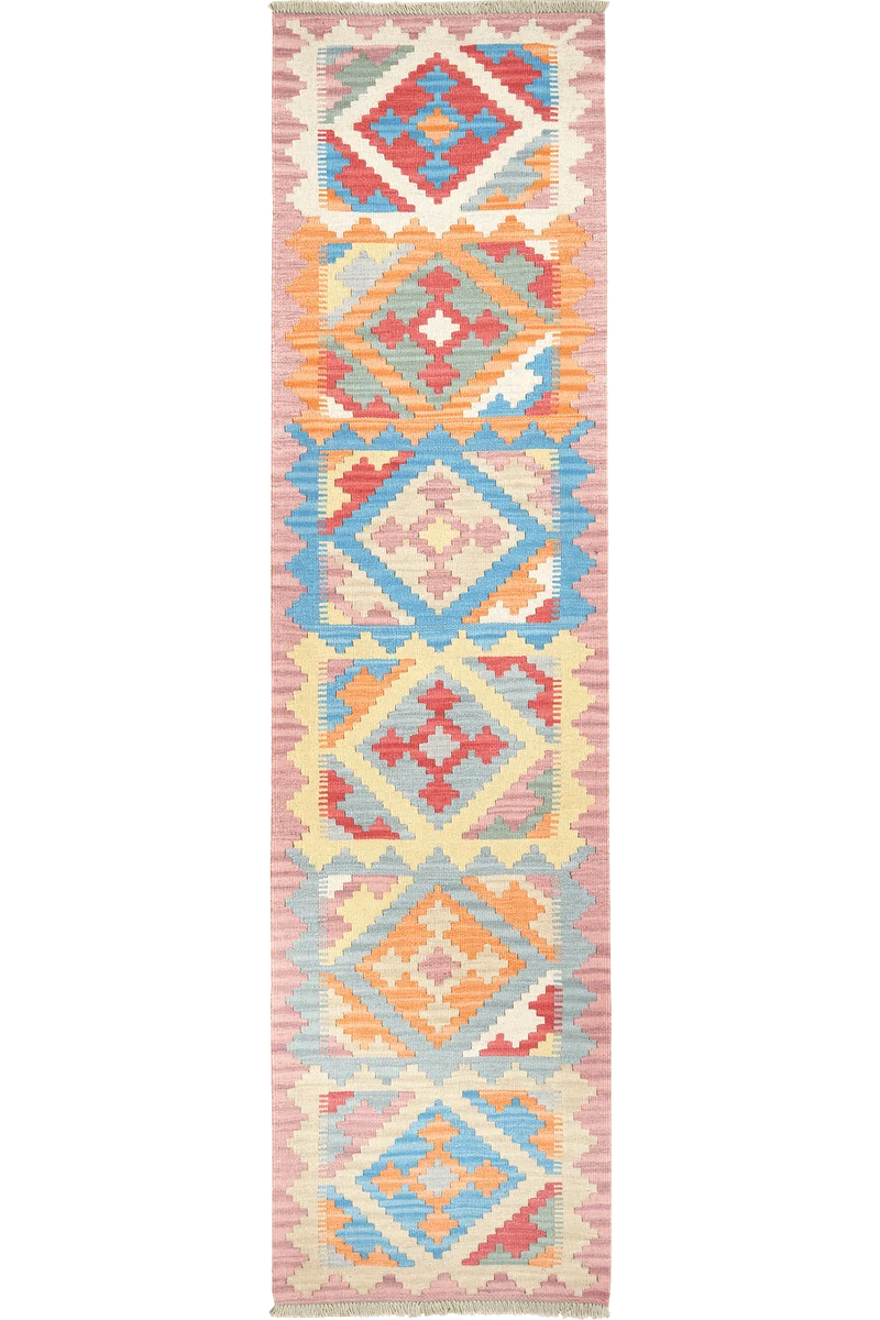 Kelim Gashgai · Handgewebt – Blau, 247x62 cm