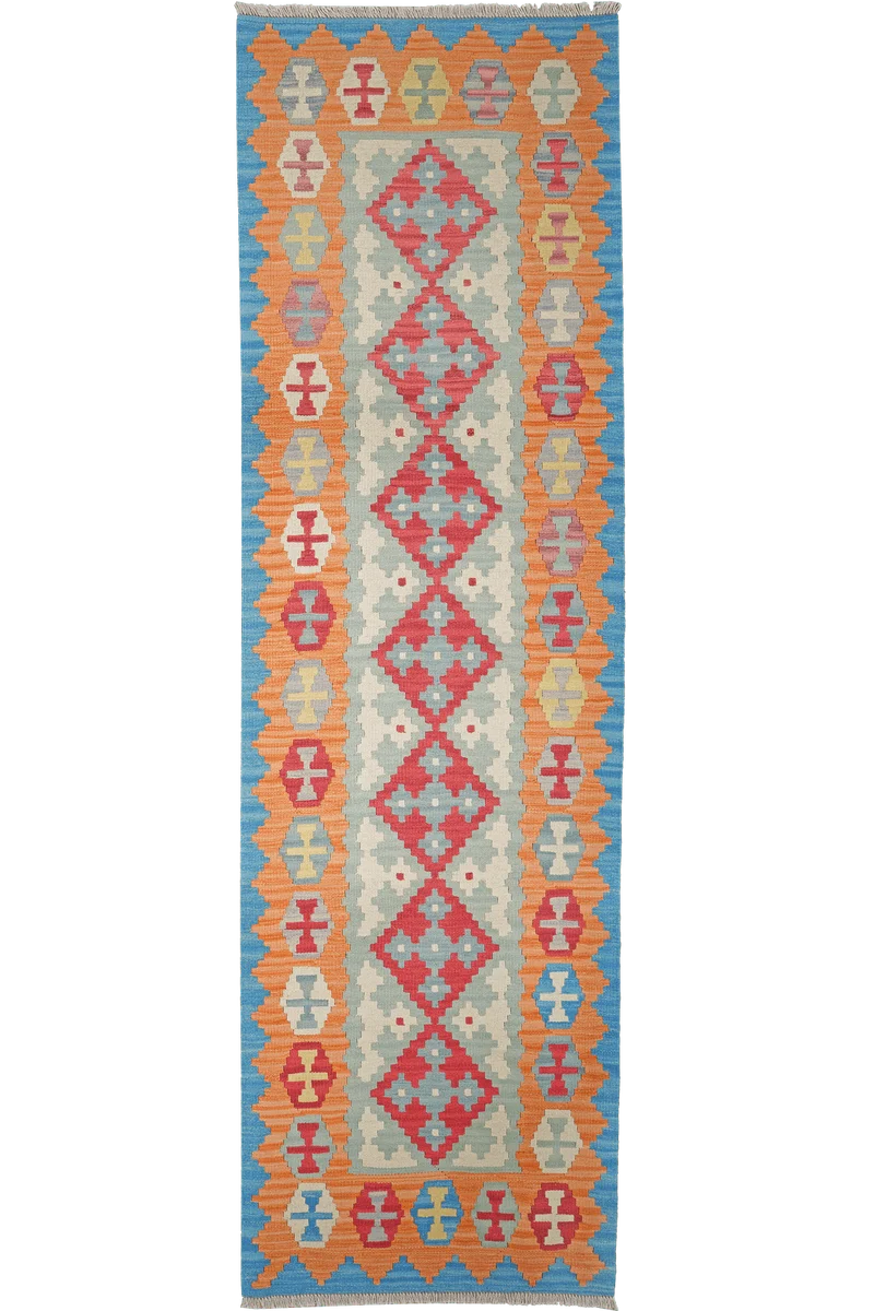 Kelim Gashgai · Handgewebt – Grün, 287x84 cm