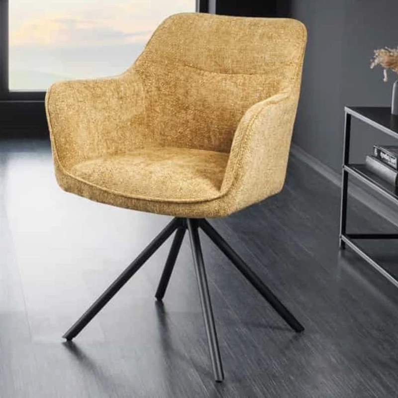 Eleganter Drehstuhl FLORENZ gold-gelb Strukturstoff Metallgestell