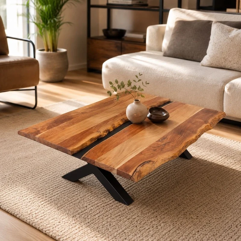 Design Couchtisch DIVISIO 105cm Akazie natural Baumkante