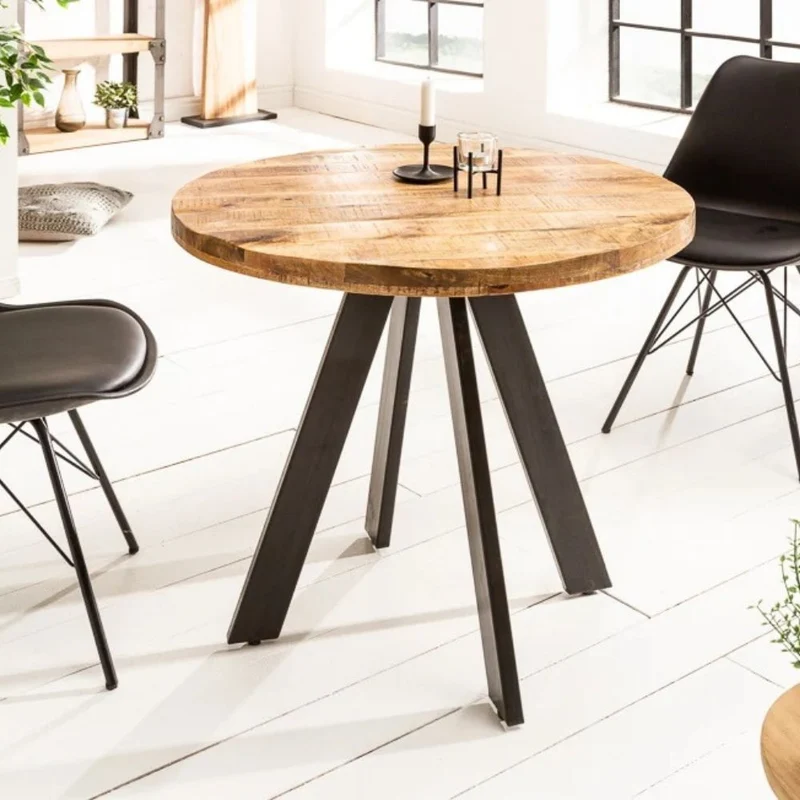 Industrie-Look Esstisch ARTE 80cm rund Mangoholz natural