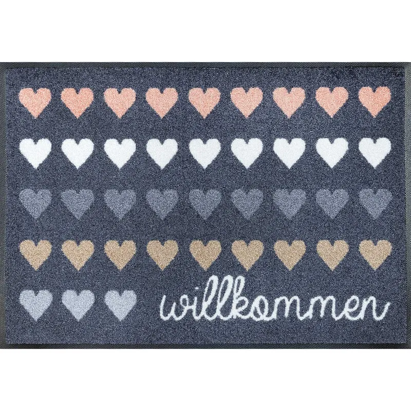 Fußmatte 50x75 Willkommen Herzen anthrazit