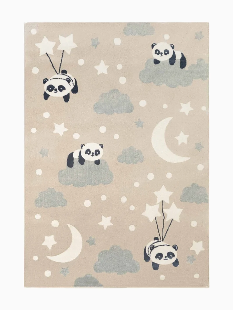 Kinderteppich Panda Wolken Beige Bunt