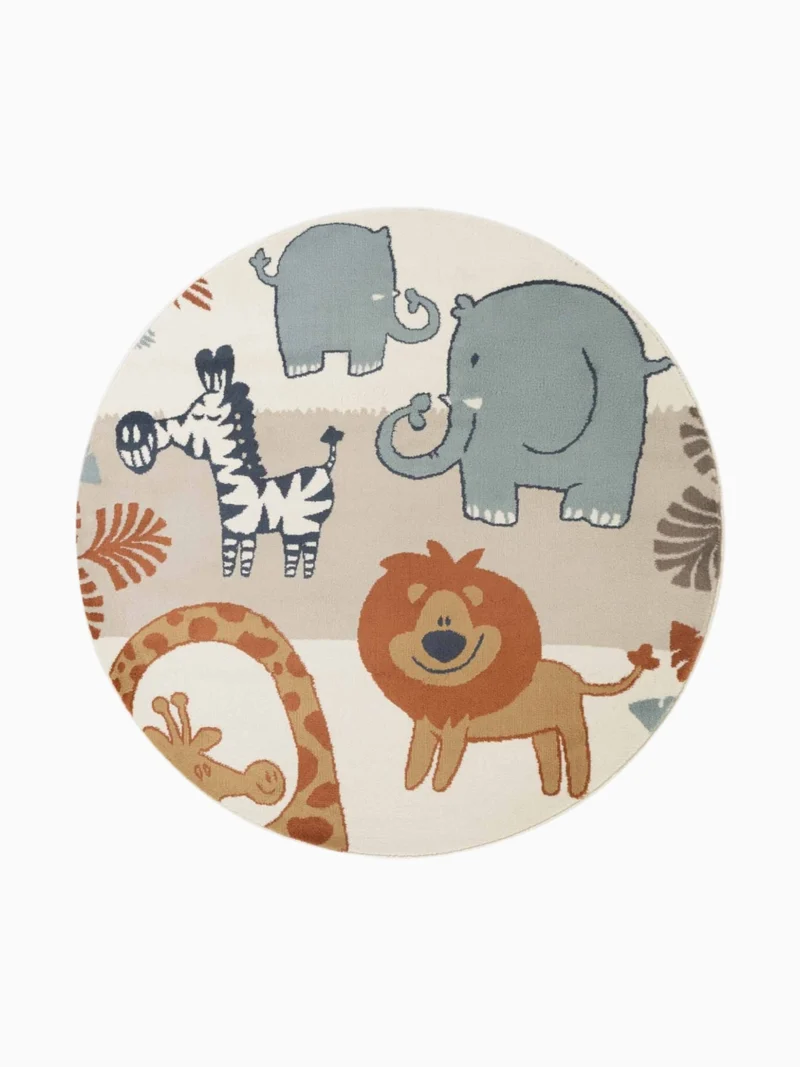 Kinderteppich Safari Tiere Bunt Rund