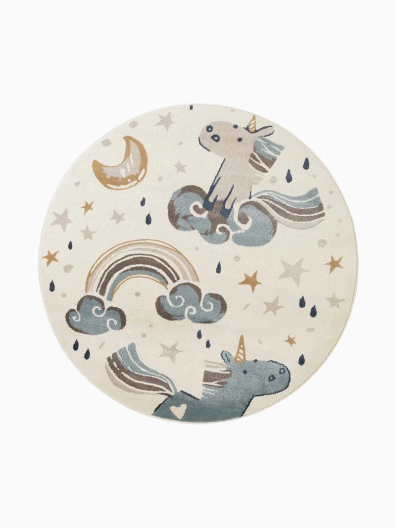 Kinderteppich Einhorn Creme Rund