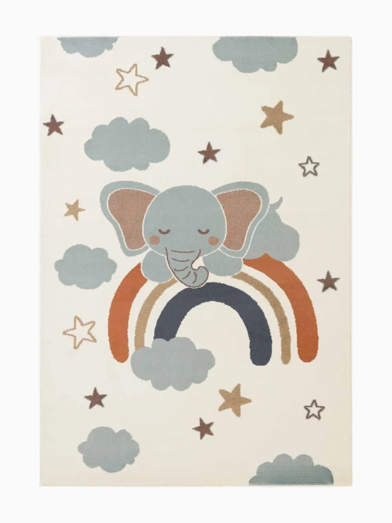 Kinderteppich Elefant Regenbogen Creme Bunt