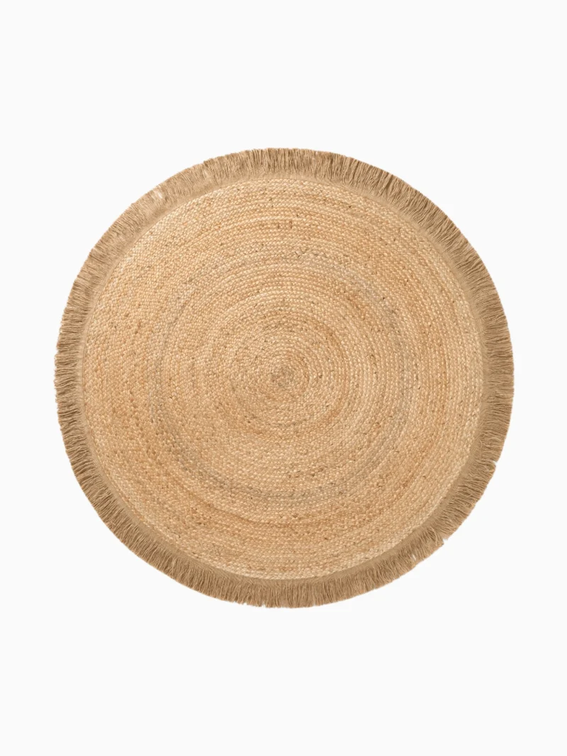 Jute Teppich Fransen Nuru Beige Rund