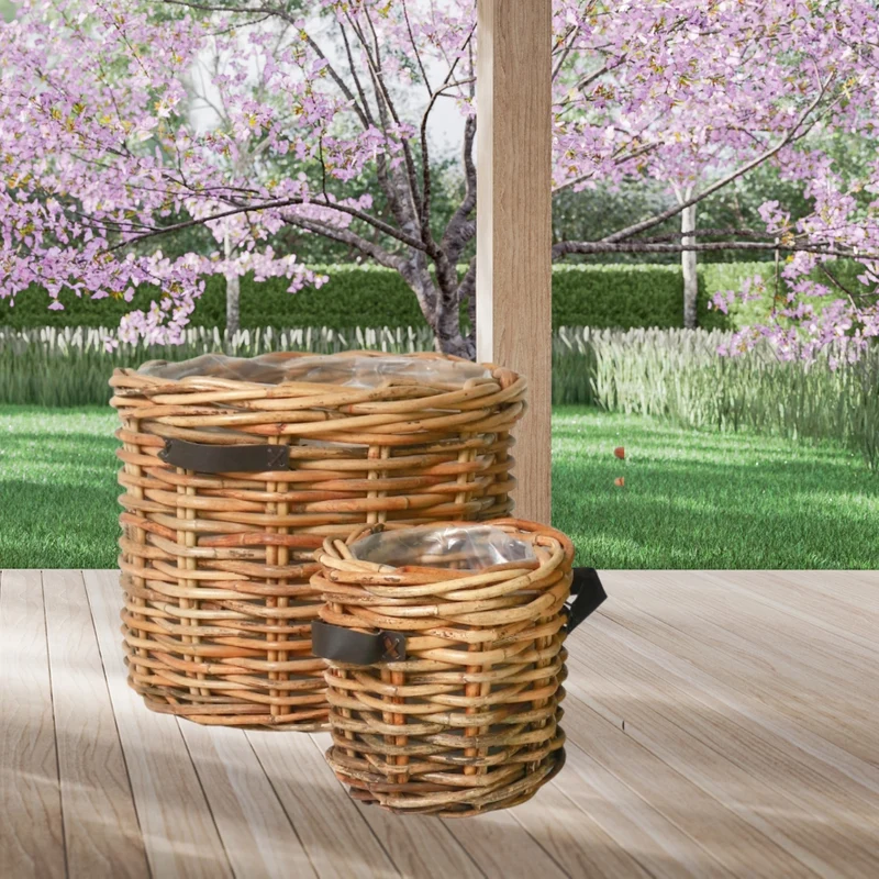Dickes CL Rattan Pflanzkorb CESTINO natural ca.D35cm Ledergriffe